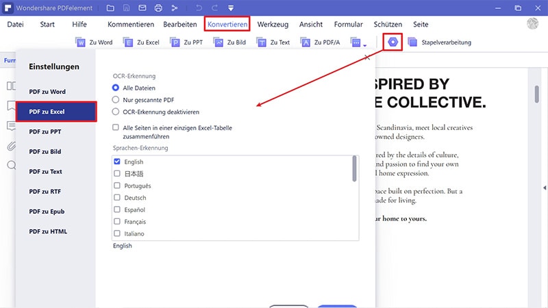 Ändern Sie PDF in Excel