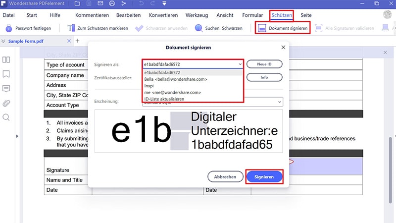 eine digitale Signatur erstellen