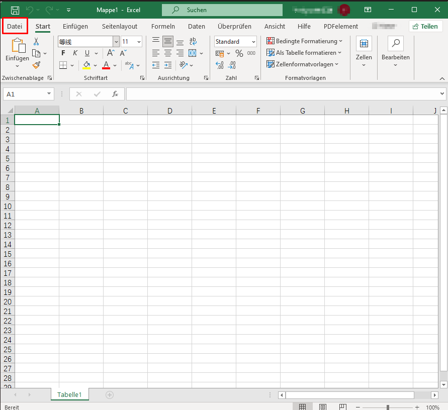 Öffnen Sie zunächst Ihr Excel und wählen Sie "Datei".