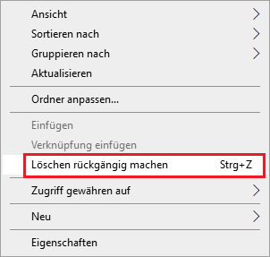 löschen rückgängig machen durch Klicken auf Strg+Z