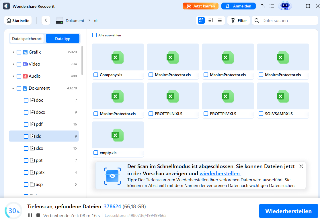 vorschau wiederhergestelltes Excel