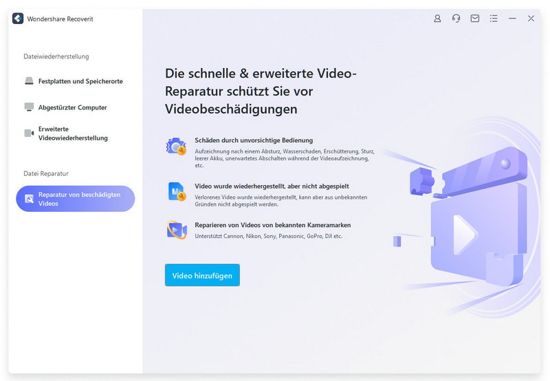 Klicken Sie auf Beschädigtes Video reparieren