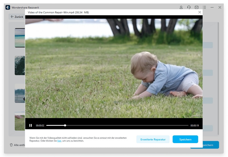 Vorschau der beschädigten Videos ansehen