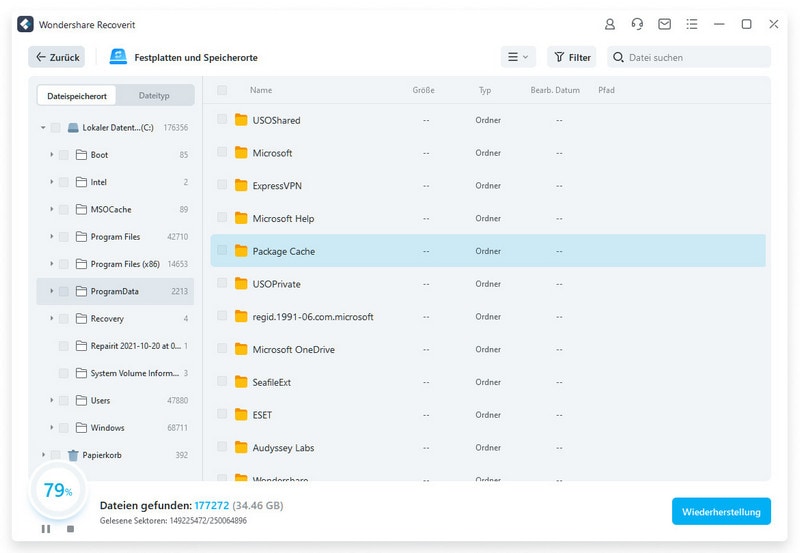 recoverit scanning process