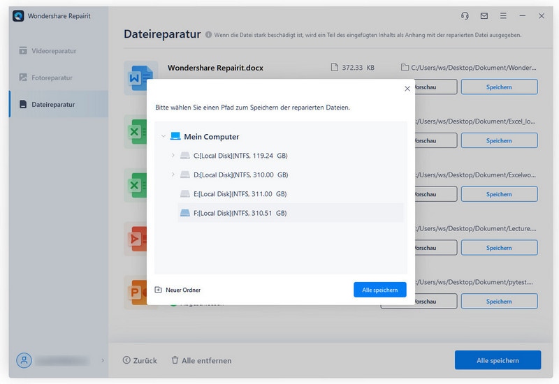 beschädigte Word-Datei in Word 2016 reparieren Schritt 4