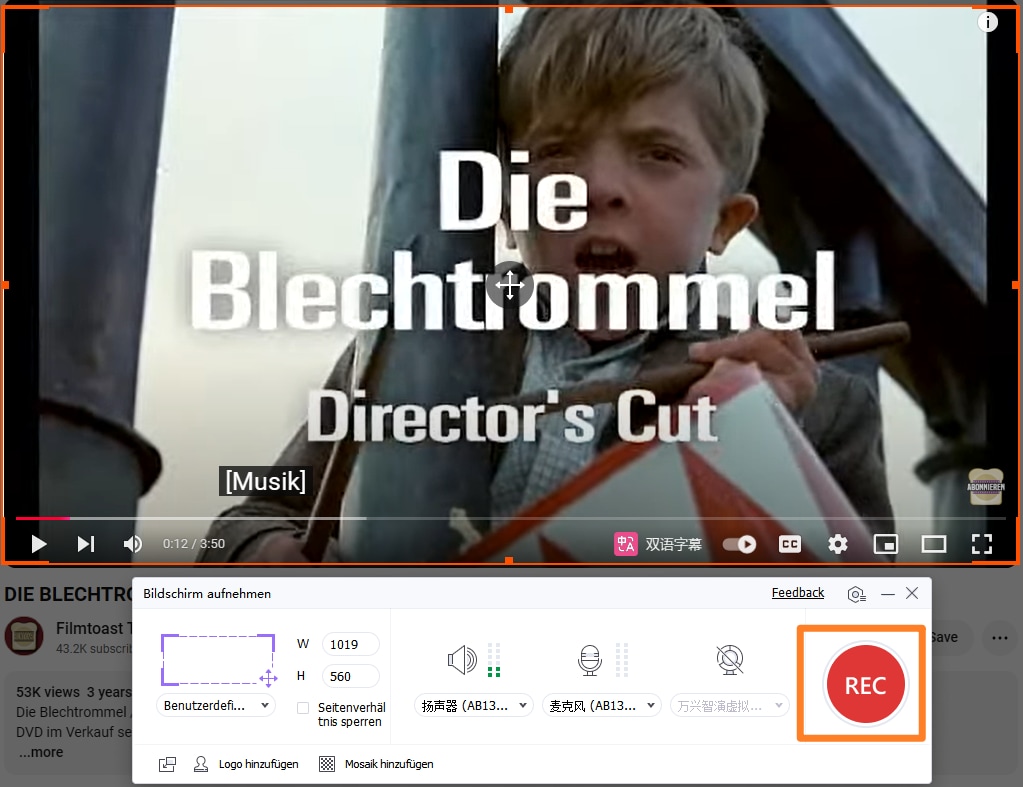 Aufnahme von Youtube-Videos starten