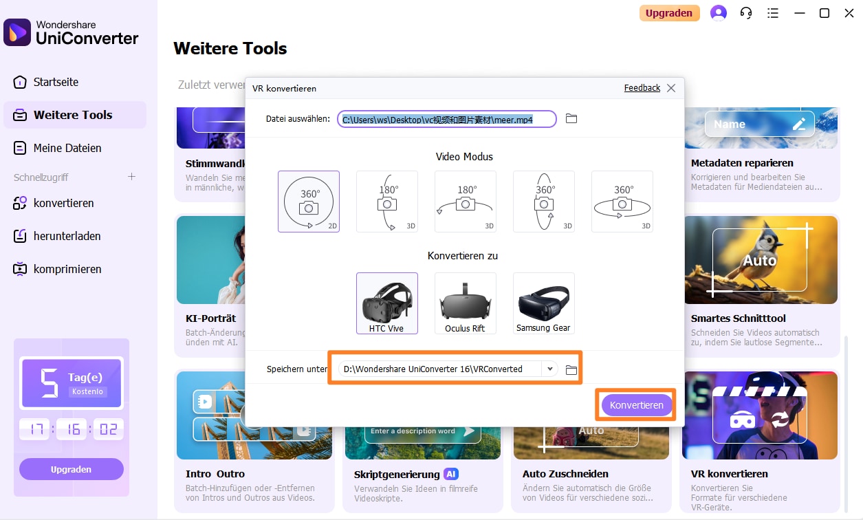 Starten Sie die Konvertierung von Videos in VR mit dem Wondershare UniConverter