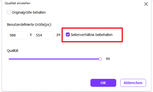 Kontrolle des Seitenverhältnisses im Uniconverter