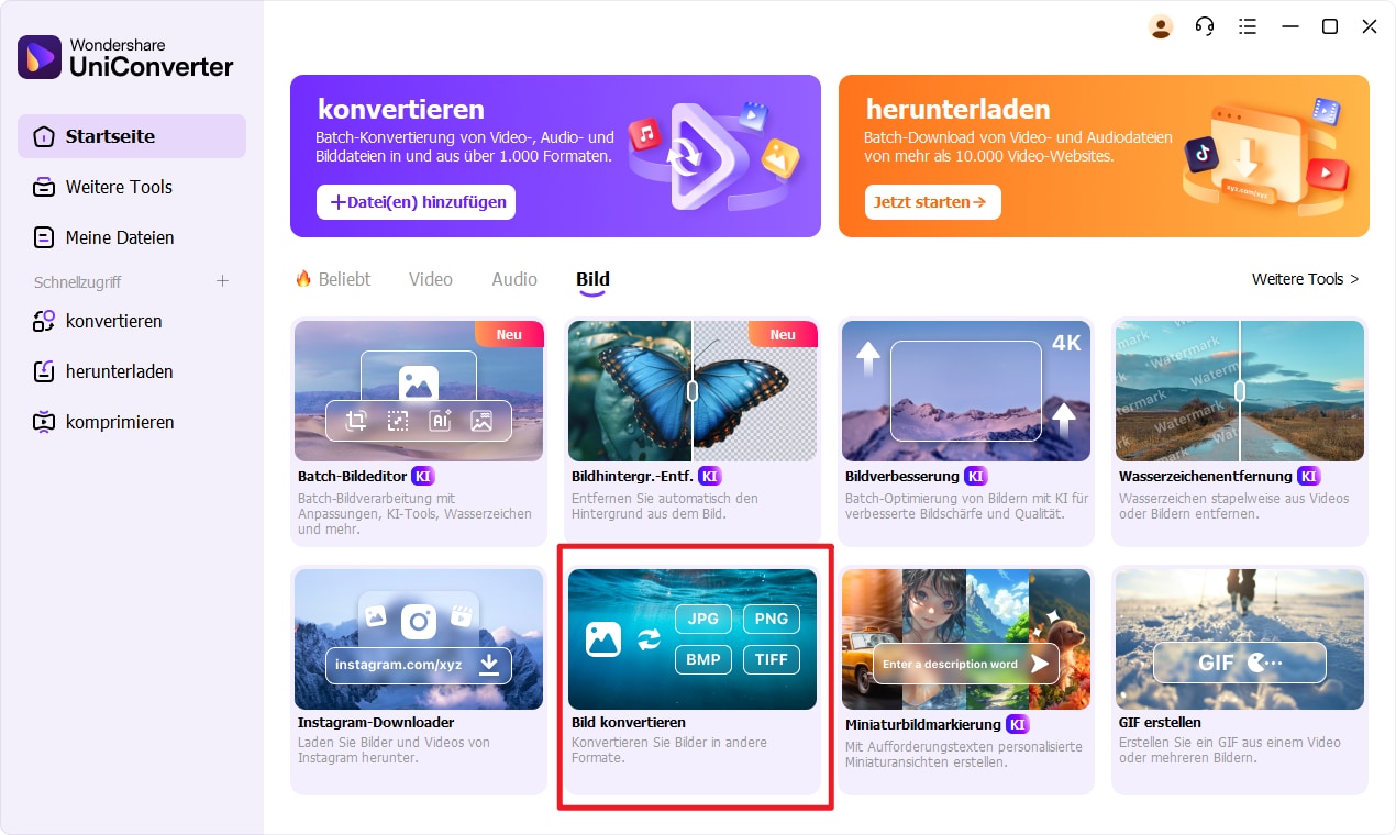 Gehen Sie zum Converter im Uniconverter
