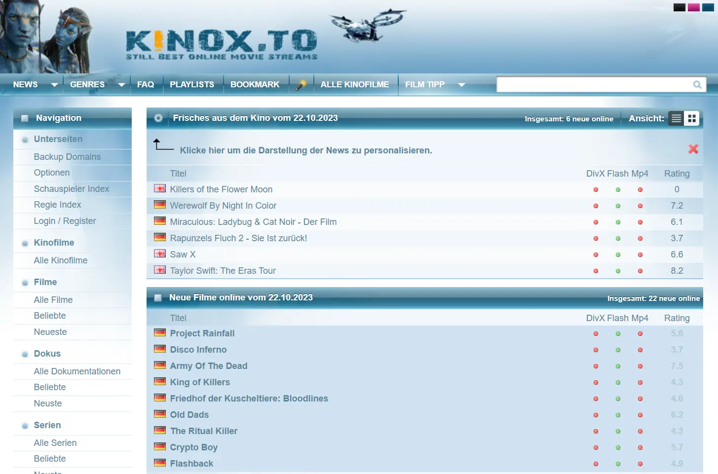 Symbolische Startseite eines Streaming-Portals (Kinox-Kontext)