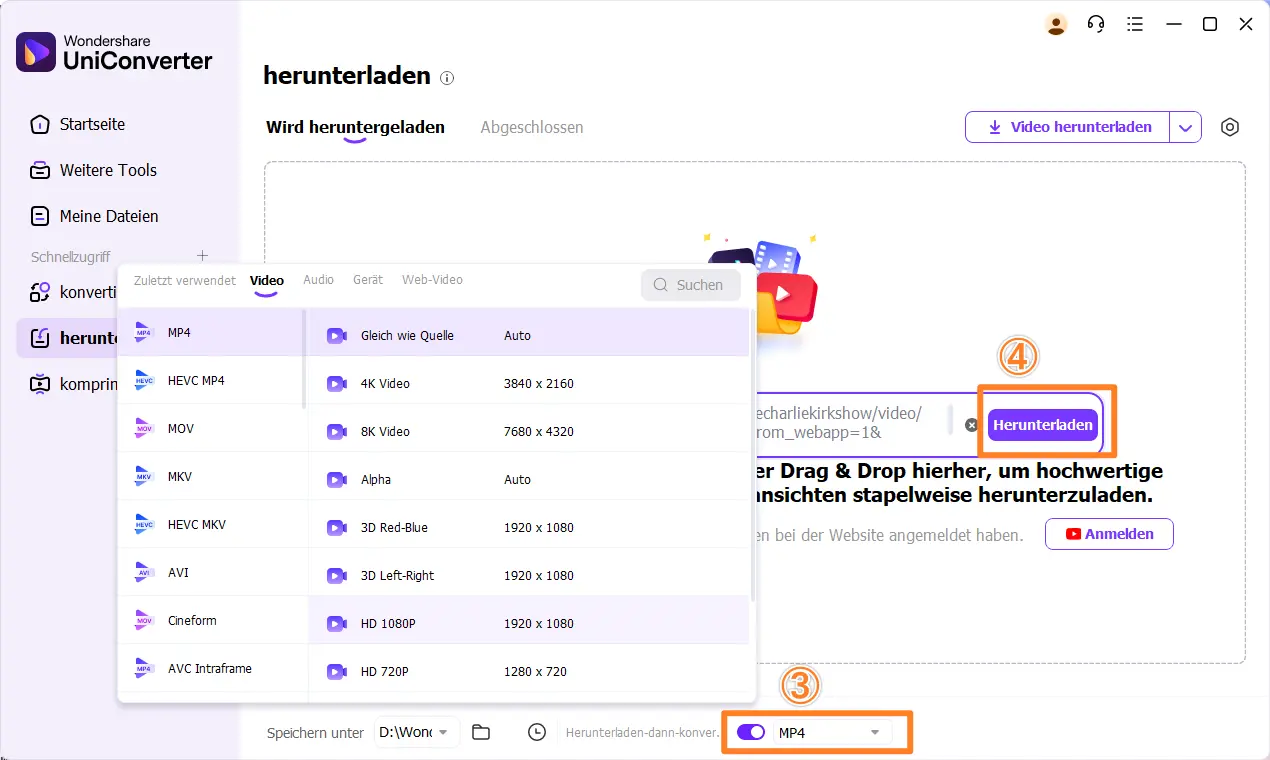 Format auswählen & Download starten (Schritt 3)