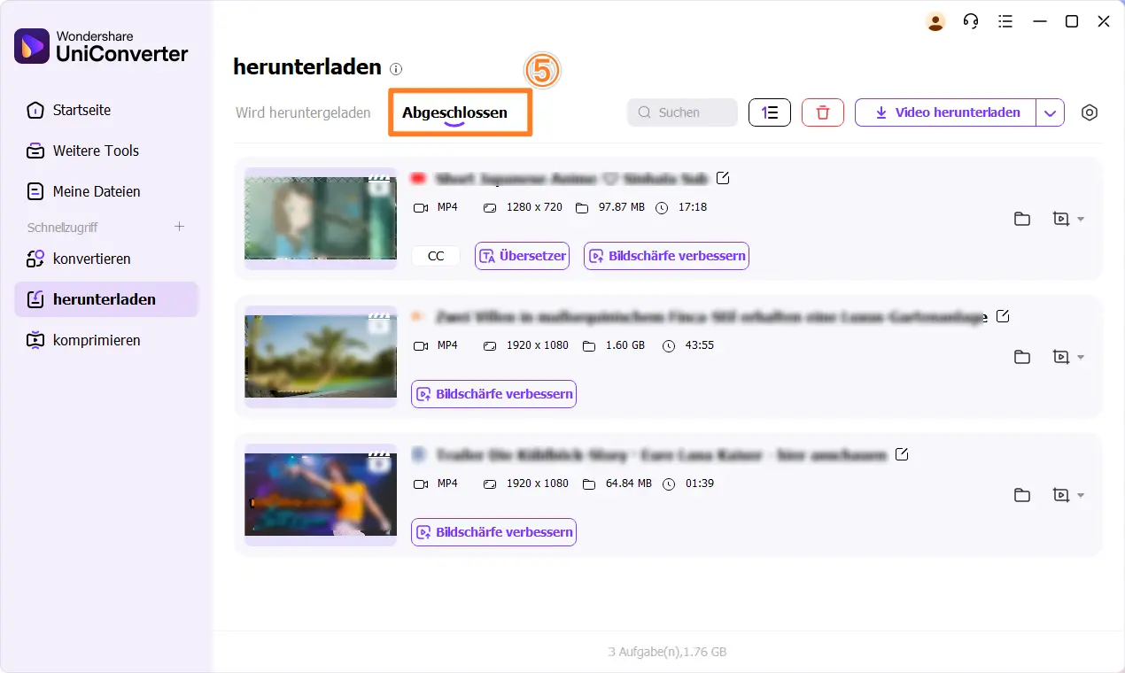 Heruntergeladene Dateien in UniConverter verwalten (Schritt 4)