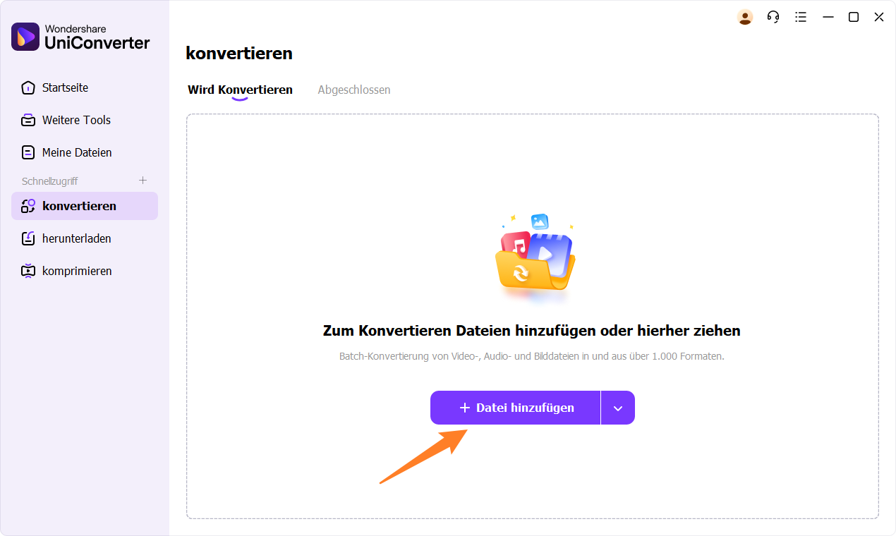 Videos hinzufügen zum Wondershre UniConverter für windows