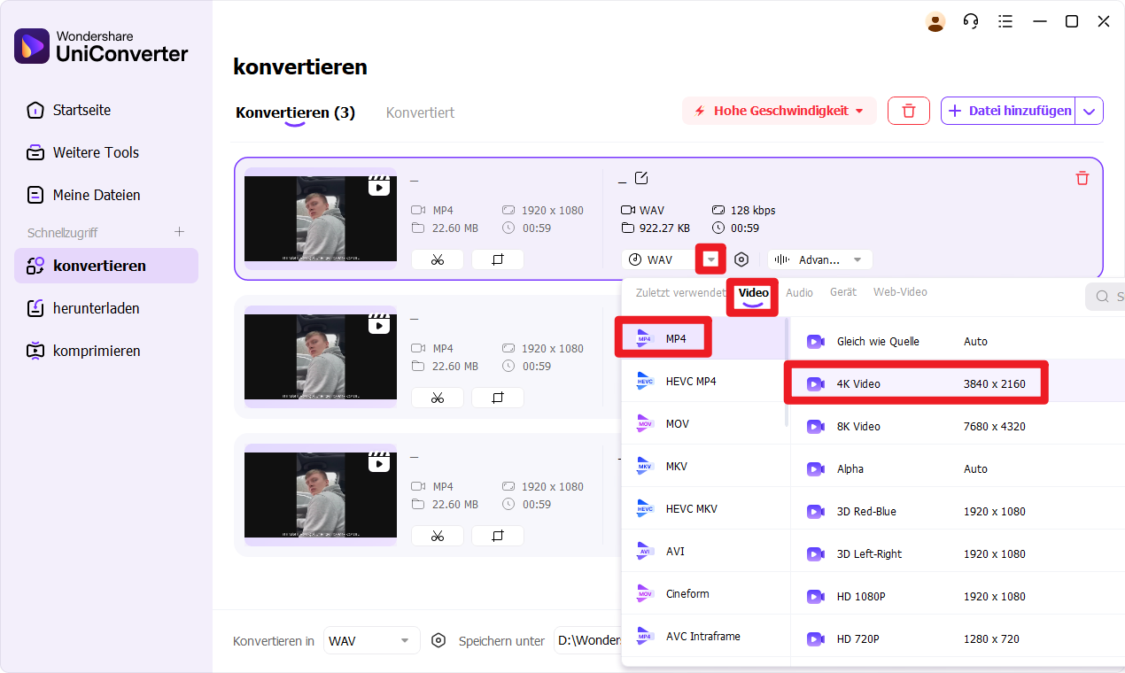 MP4-Format für YouTube to MP4 mit uniconverter auswählen 
