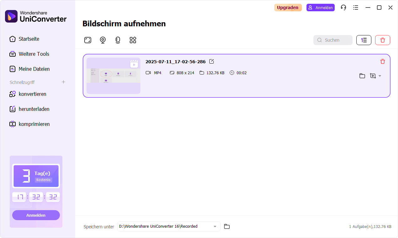 Aufnahme abgeschlossen – Video gespeichert