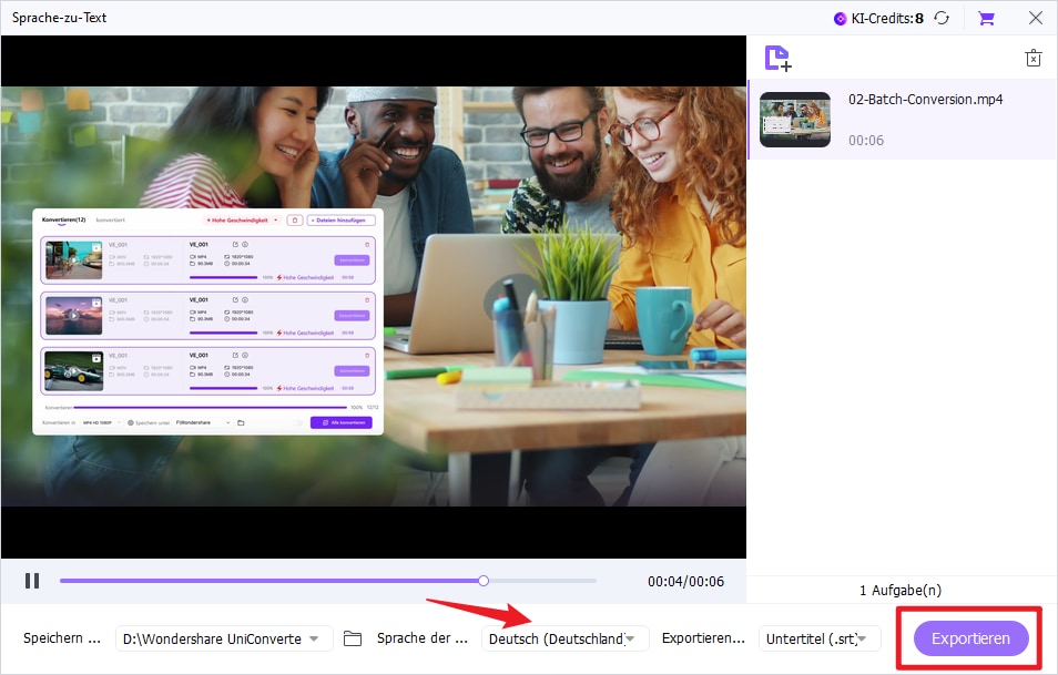 uniconverter instagram transcript exportieren