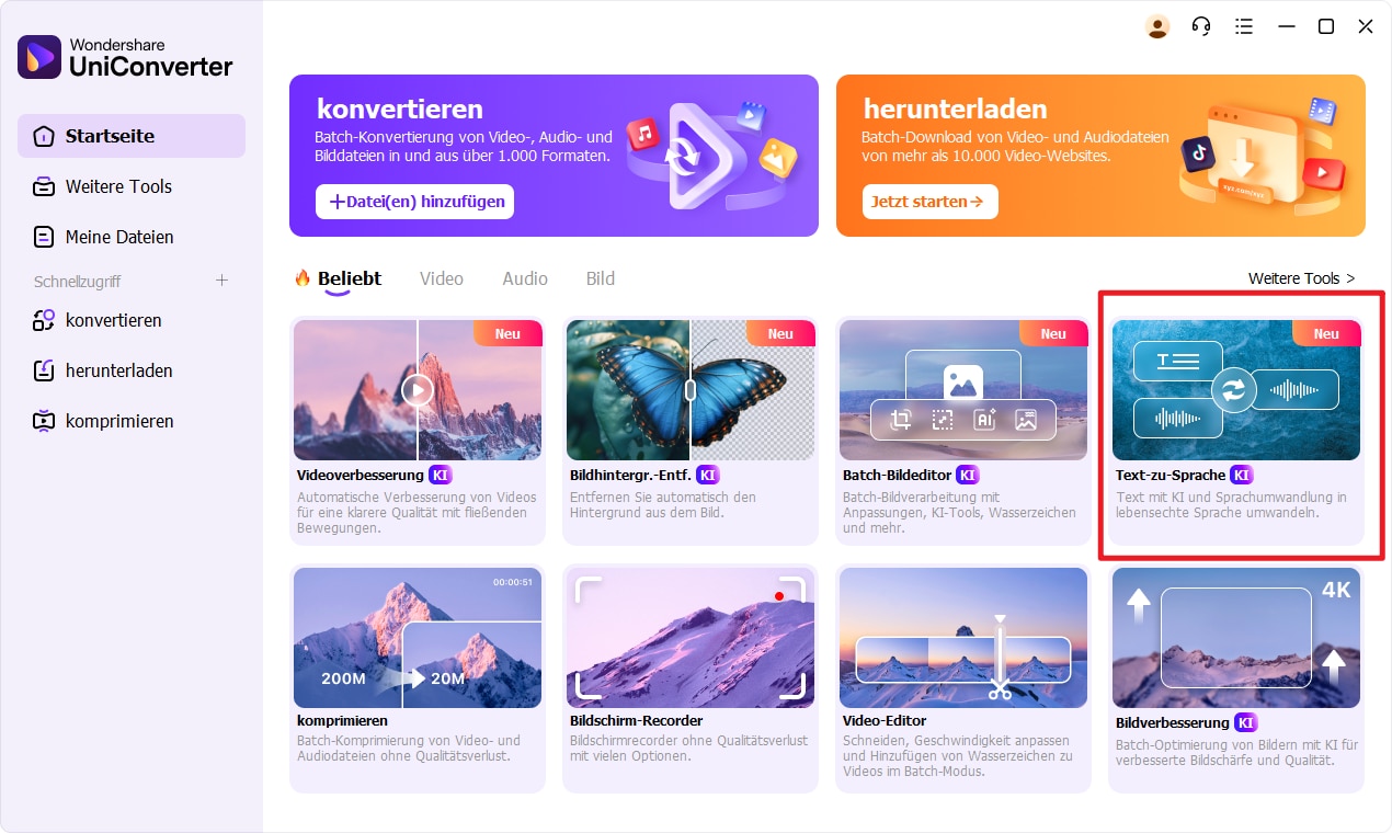 Uniconverter-Funktionen für Text-zu-Sprache