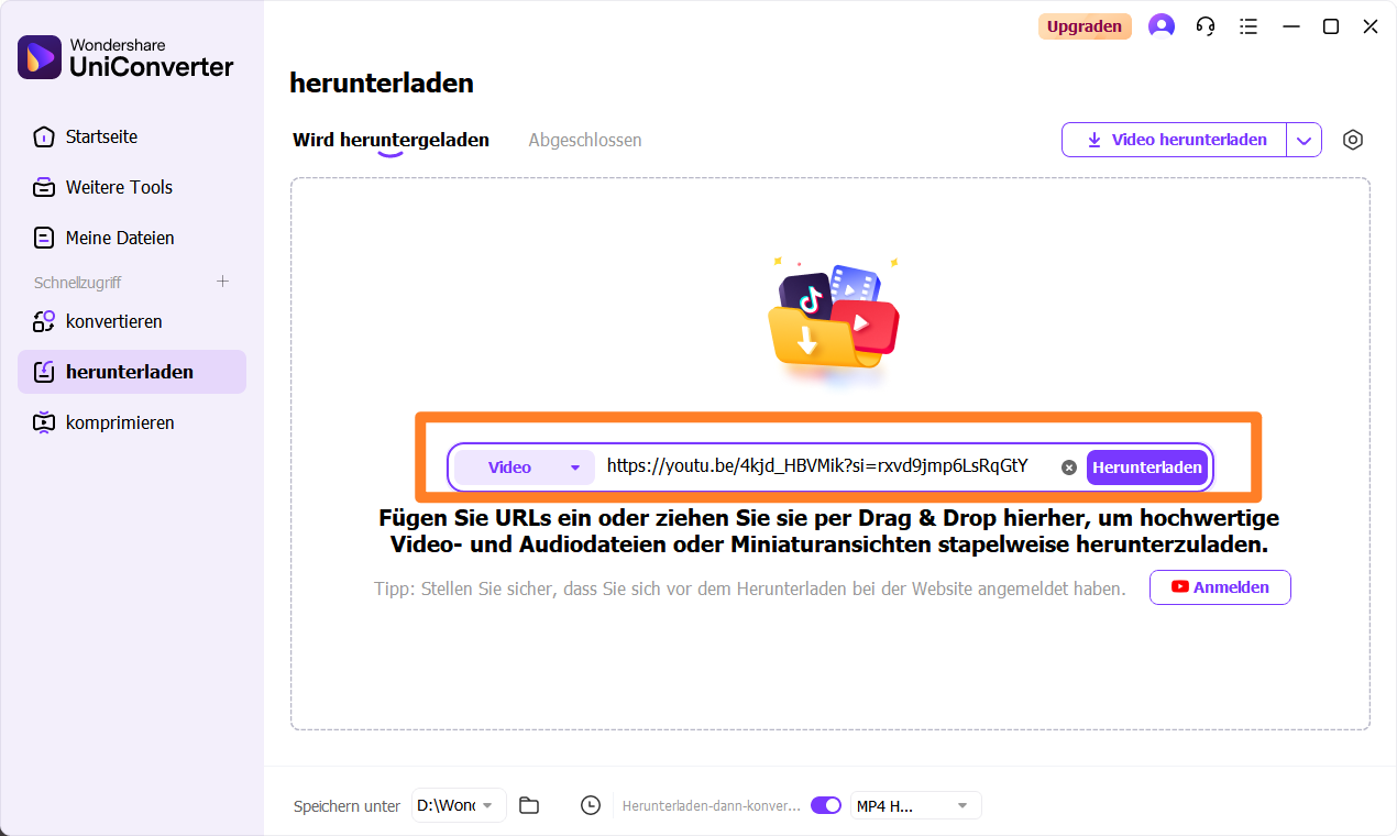Fügen Sie die Video URL ein