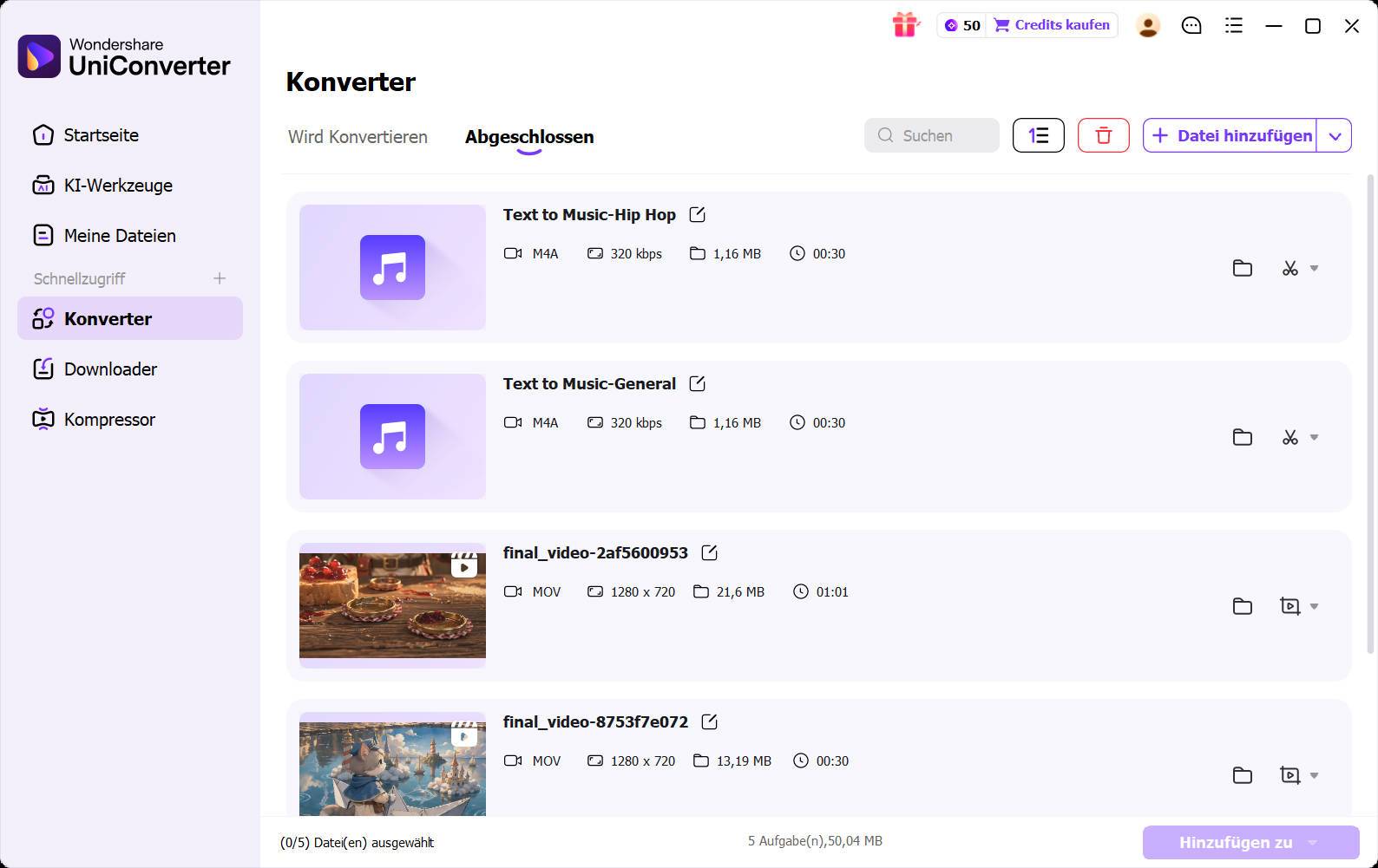 Ausgabeordner wählen und mehrere Audiodateien gemeinsam konvertieren
