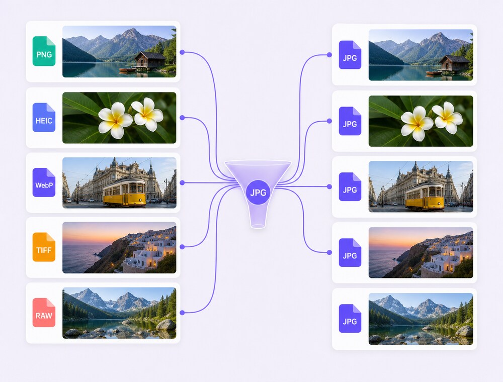 PNG, HEIC, WebP, TIFF oder RAW in JPG überführen