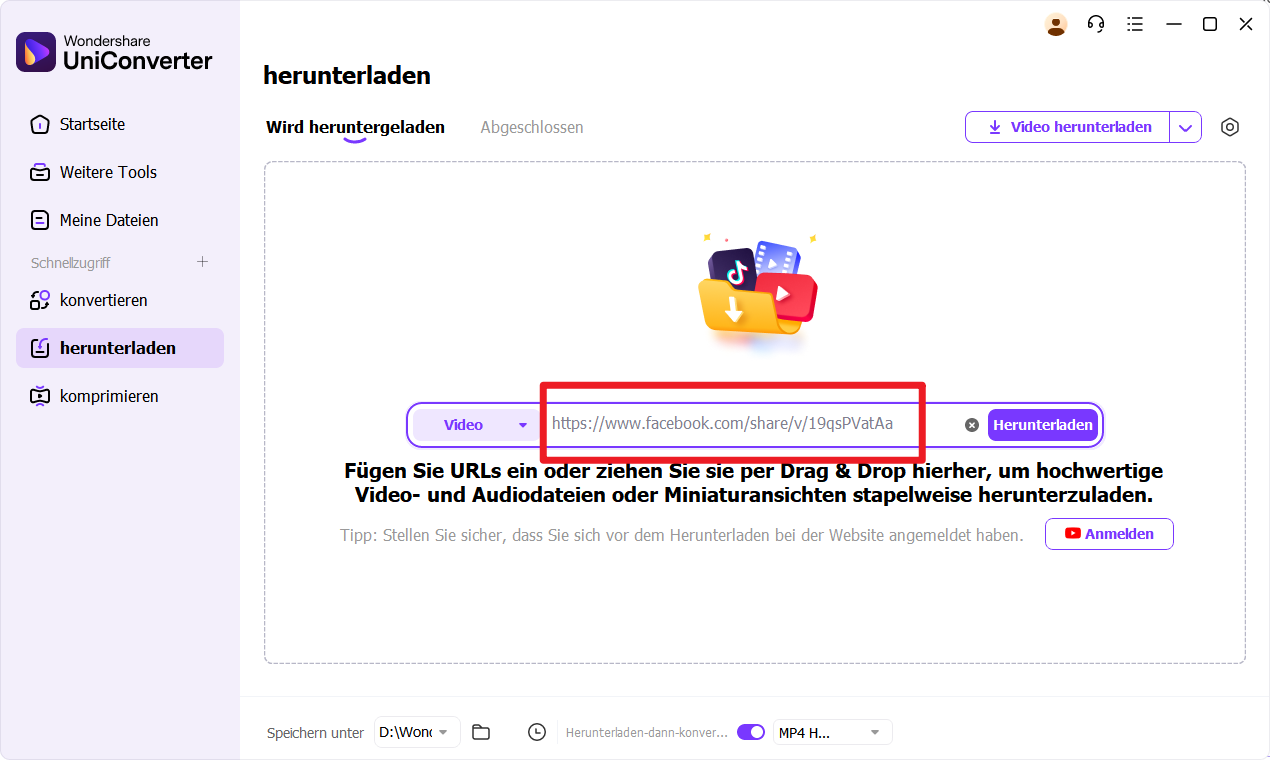 Facebook-Video-URL kopieren und einfügen