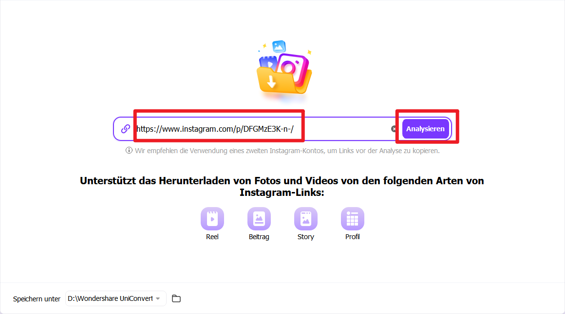 Url in Instagram-Downloader einfügen
