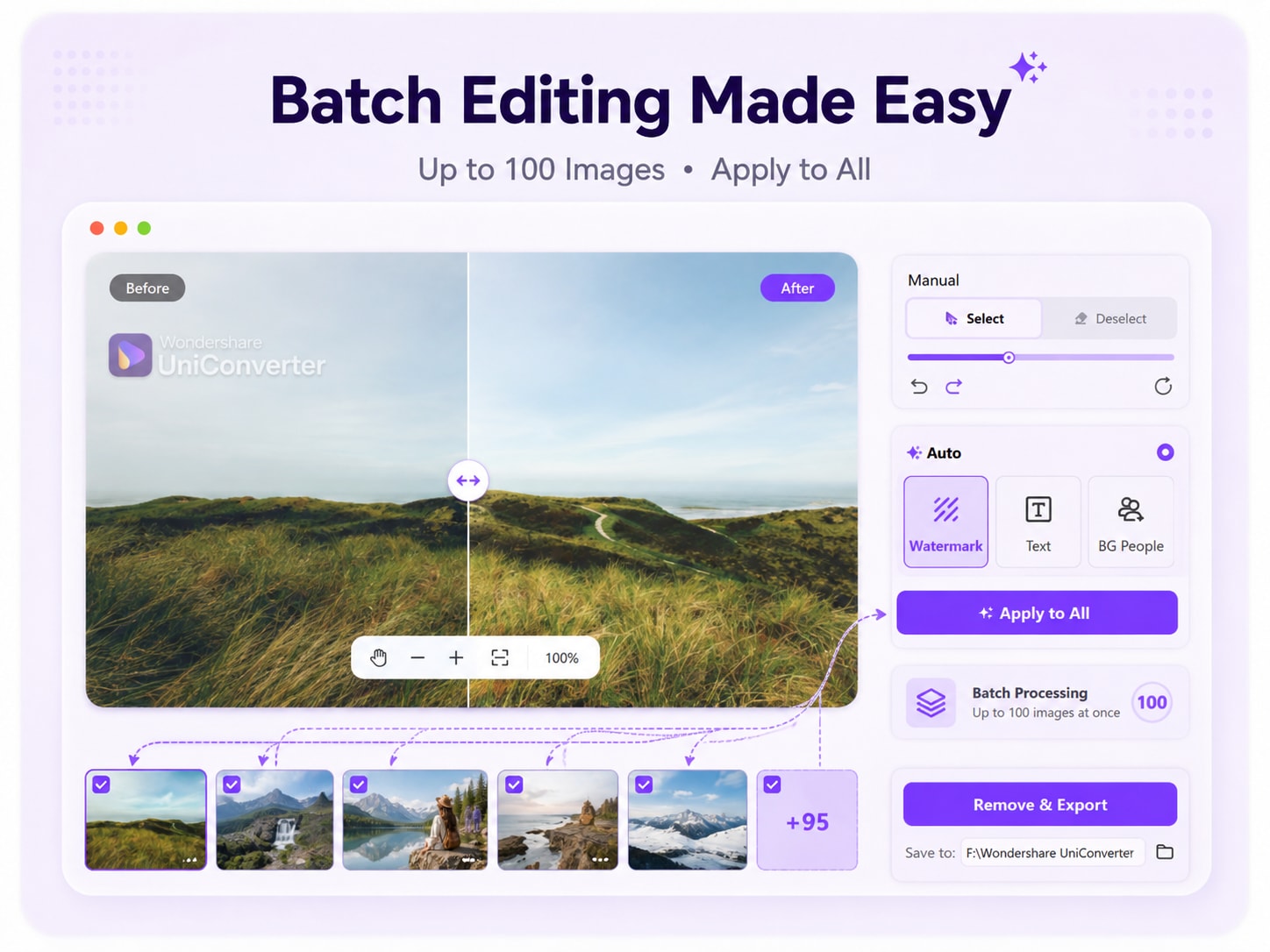 Batch-Verarbeitung für bis zu 100 Bilder im Image Watermark Remover