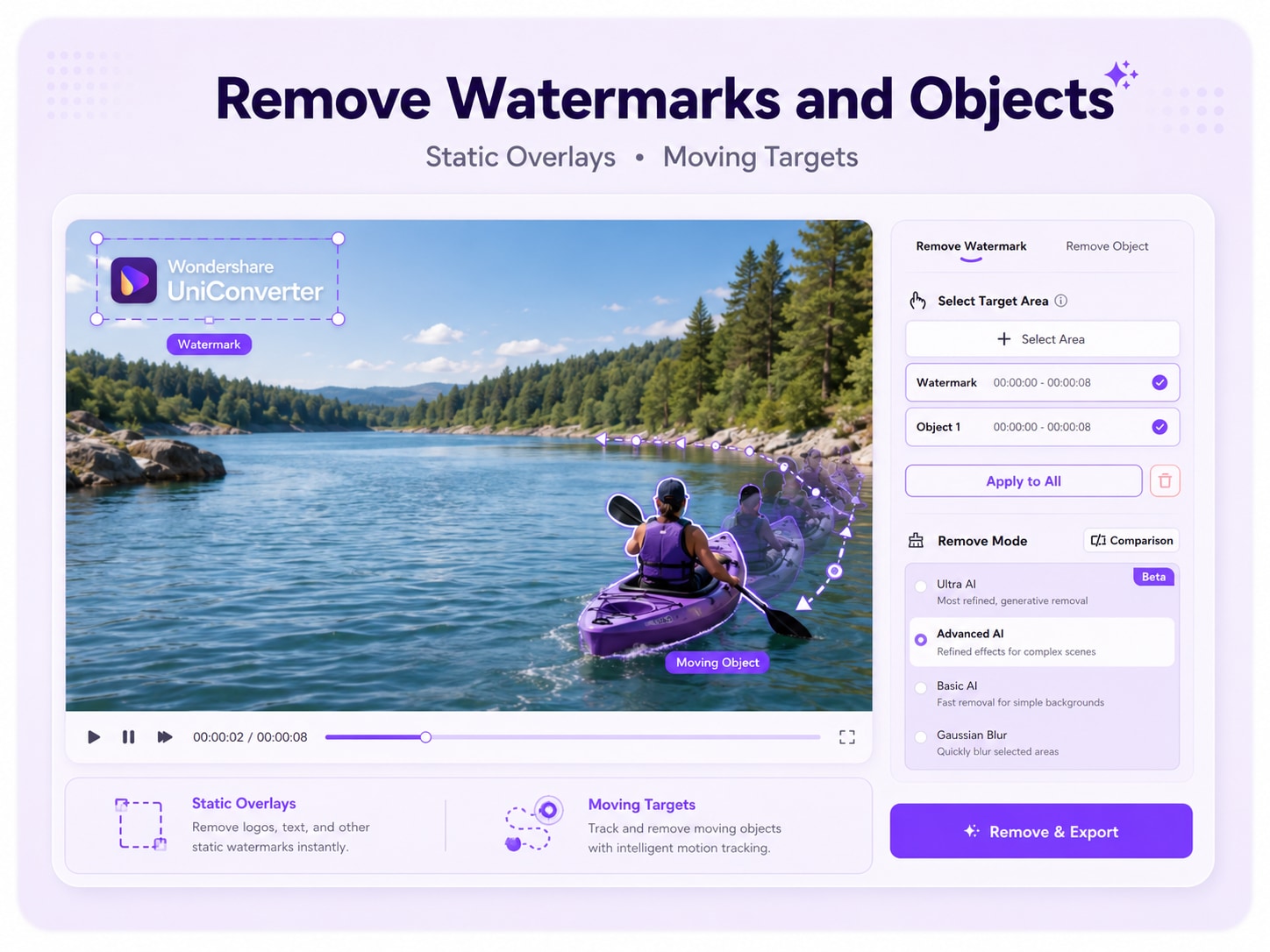 Wasserzeichen- und Objektbereiche im UniConverter Video Watermark Remover auswählen