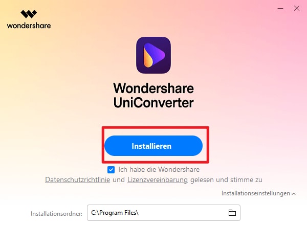 Wondershare UniConverter 16 installieren - Sprache auswählen