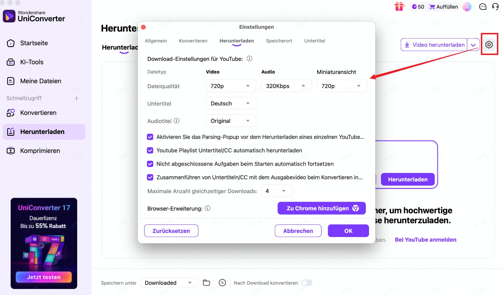 paste url and select downloading options