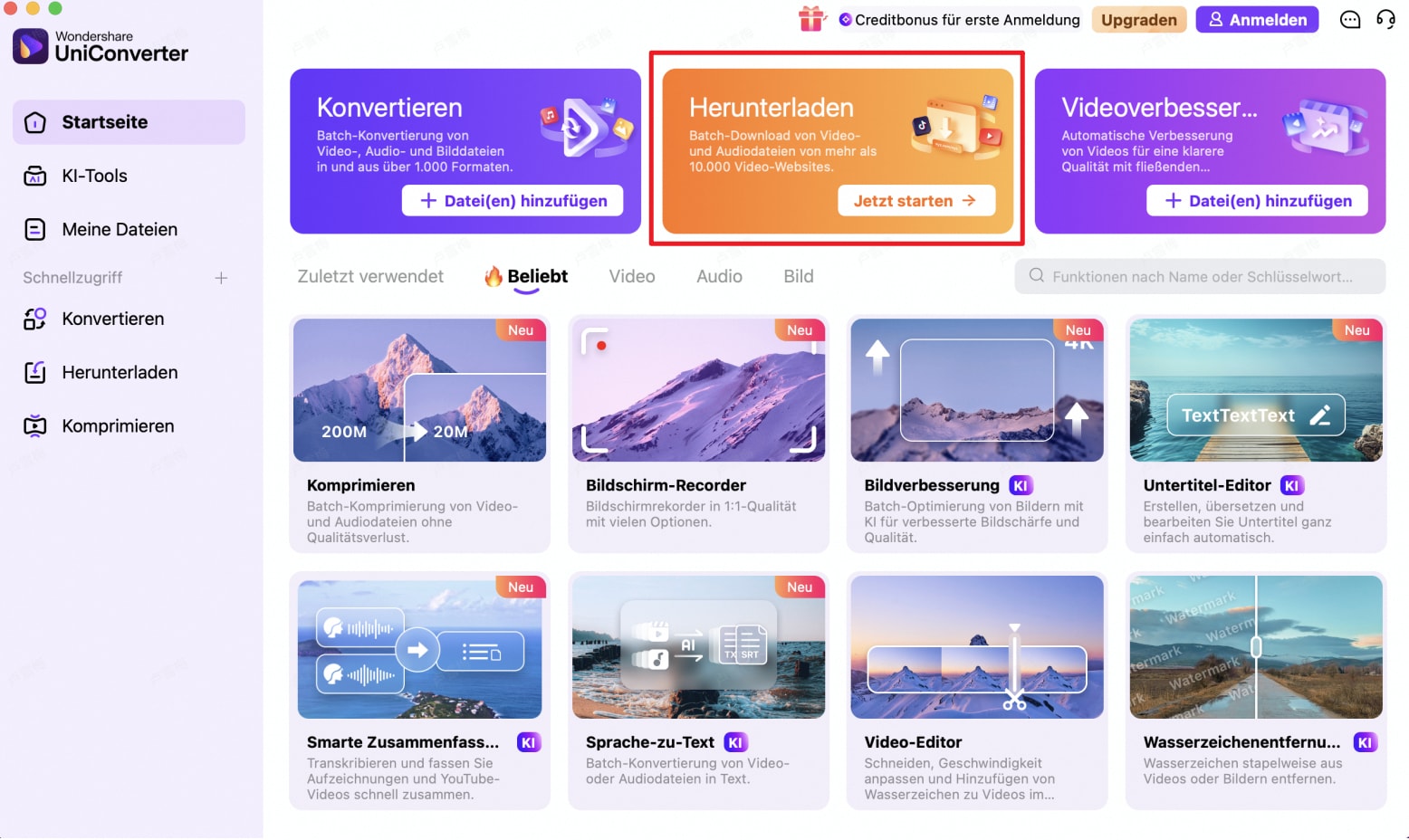 choose downloader at Wondershare UniConverter for Mac