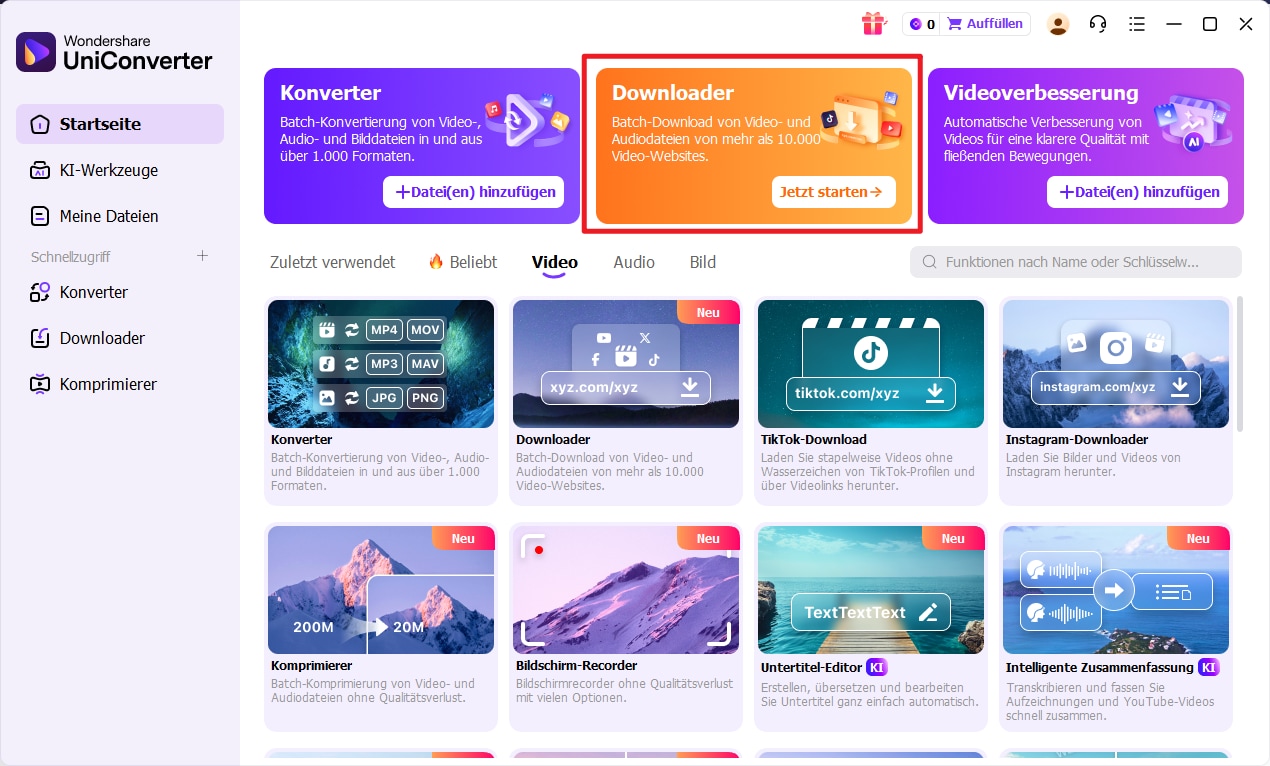 Youtube zu MP3 downloaden - Schritt 1: Wondershare Video Downloader starten