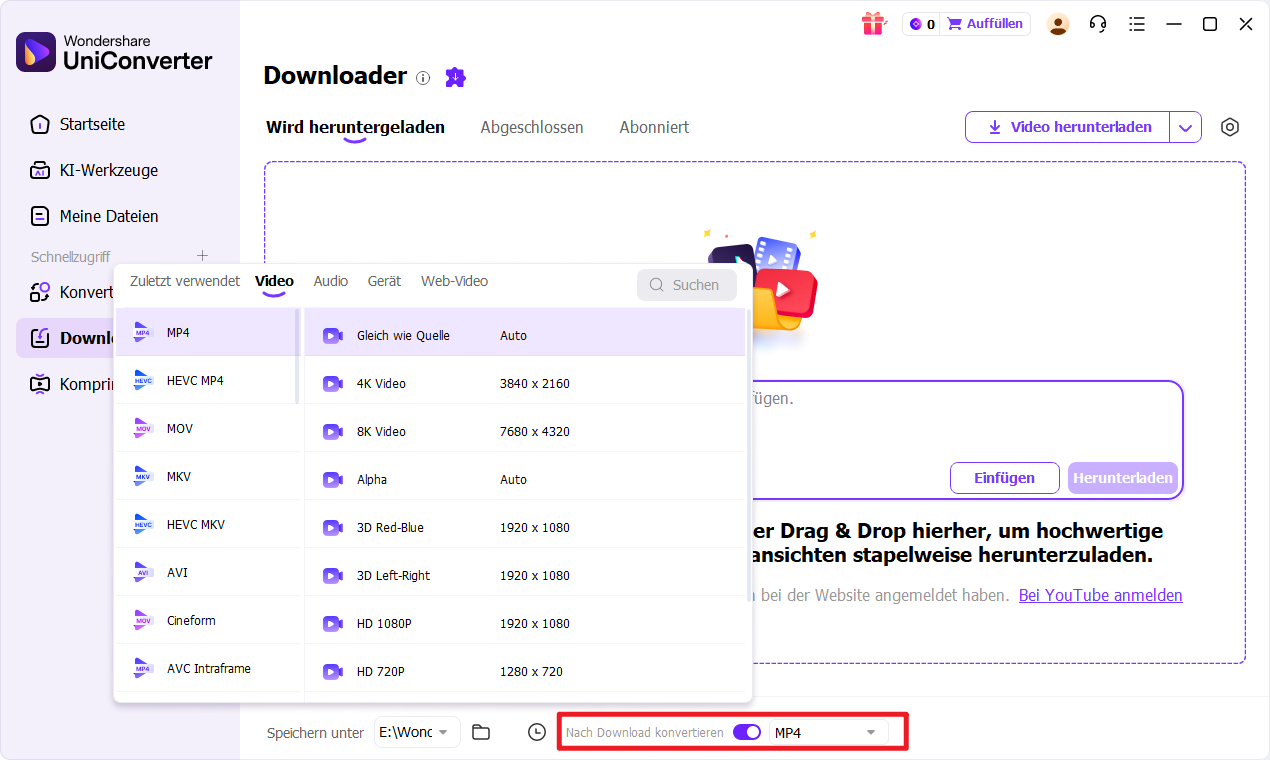 Wie man ein online Video herunterlädt - Tipps: Herunterladen und dann Konvertieren Modus verfügbar