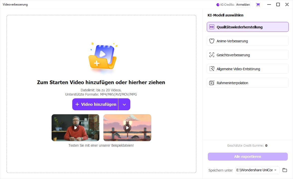Dateien zum AI Video Enhancer Uniconverter hinzufügen