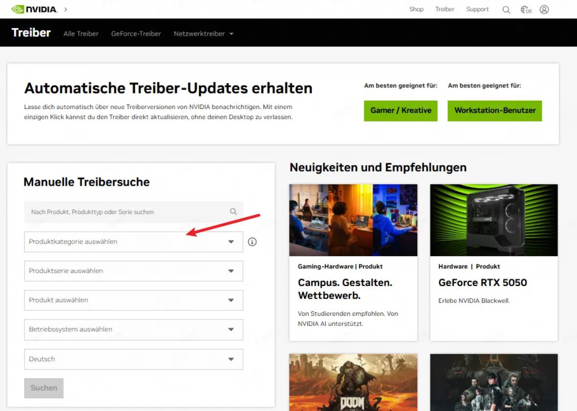 Zur offiziellen NVIDIA-Seite wechseln