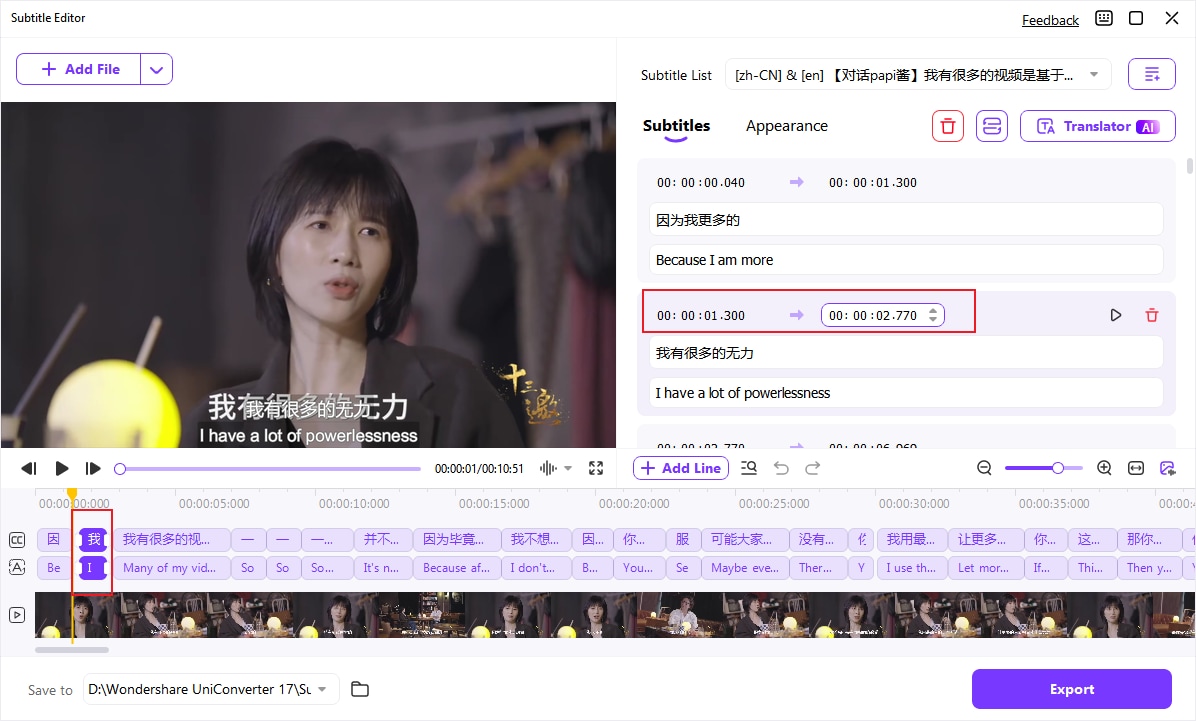 Schritt 4-4: Position und Layout der zweisprachigen Untertitel einstellen
