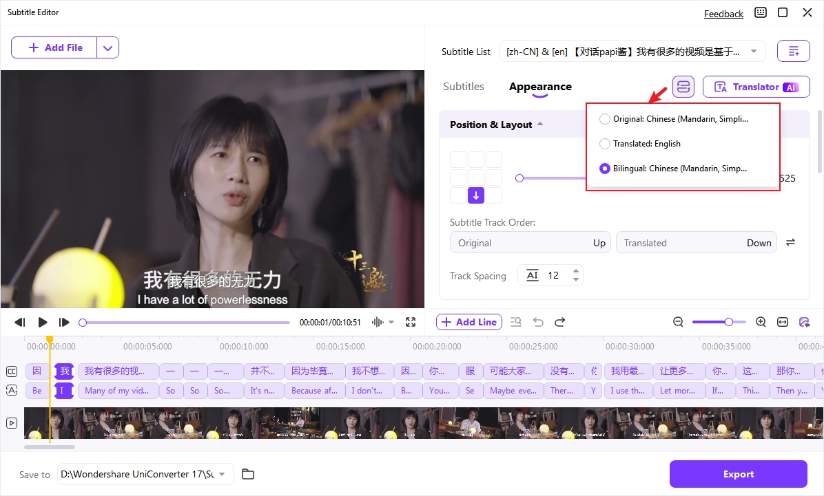 Schritt 4-7: KI-Übersetzer für vorhandene Untertitelspur konfigurieren