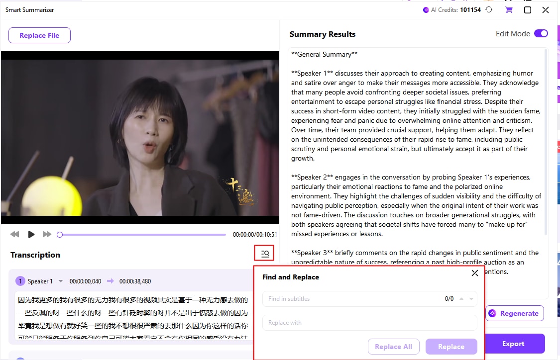 KI Video-Zusammenfassung Schritt 4-4: Suche, Ersetzen und Hervorheben von Schlüsselbegriffen