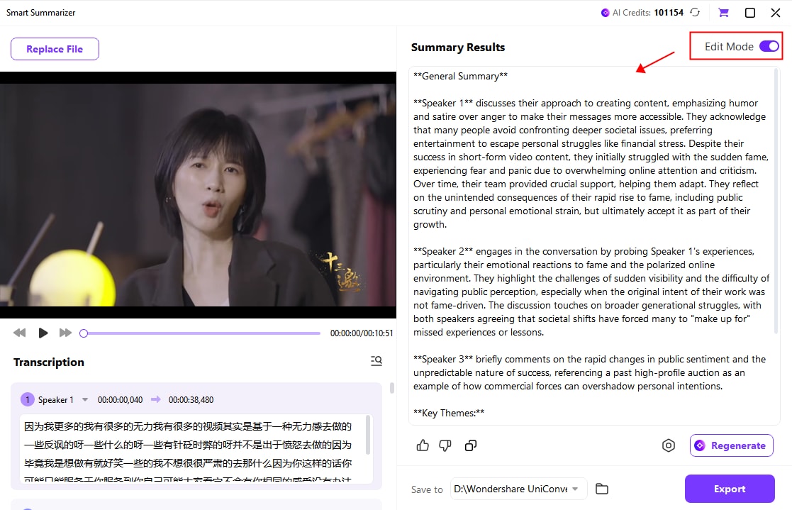 KI Video-Zusammenfassung Schritt 5-1: KI-Zusammenfassung im Bearbeitungsmodus editieren