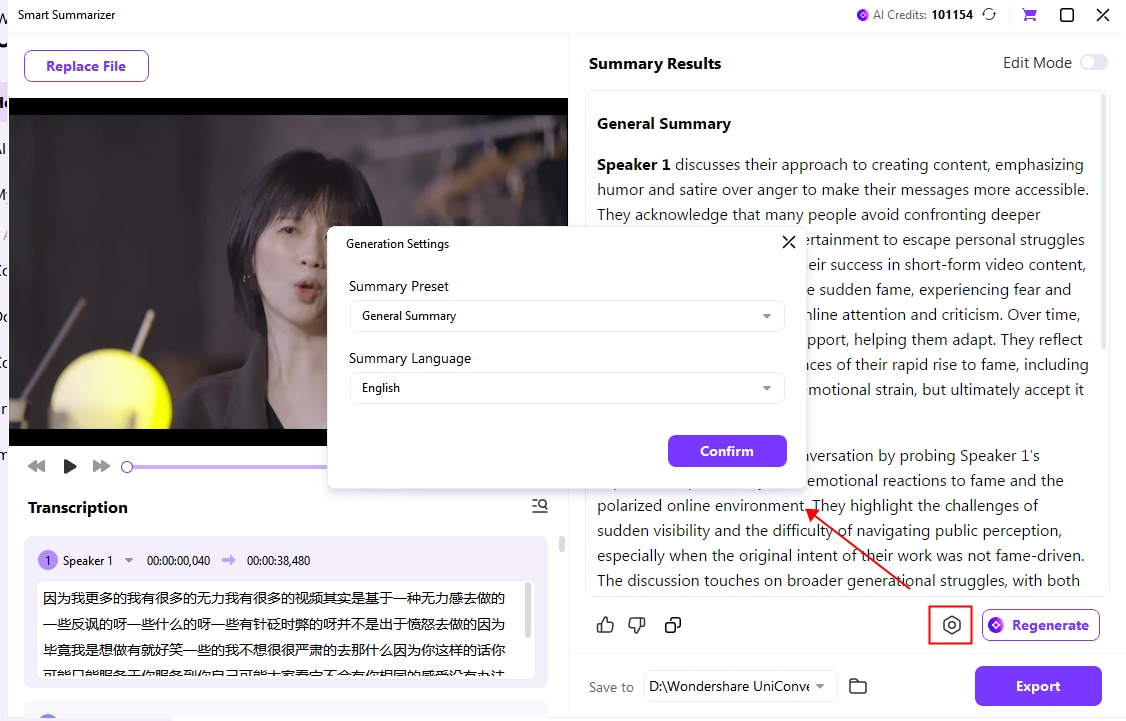 KI Video-Zusammenfassung Schritt 5-2: Zusammenfassung mit neuen Einstellungen erneut generiere