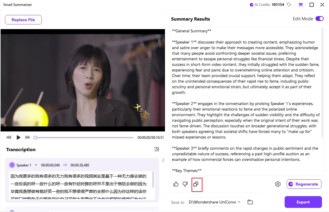 KI Video-Zusammenfassung Schritt 5-4: KI-Zusammenfassung mit einem Klick in die Zwischenablage kopieren