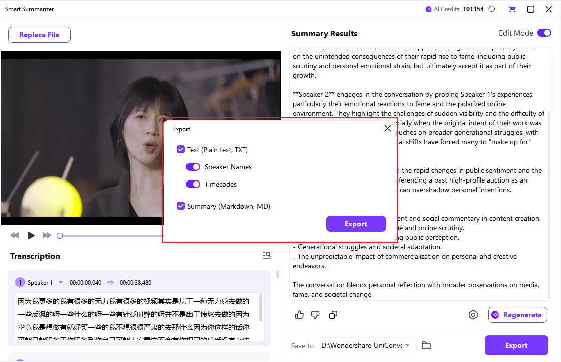 KI Video-Zusammenfassung Schritt 6: Transkript und Zusammenfassung als TXT oder Markdown exportieren