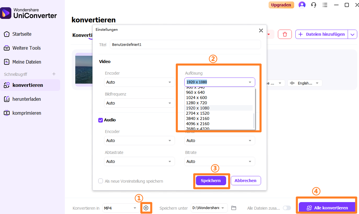 Einstellungen für die Konvertierung anpassen und ausführen