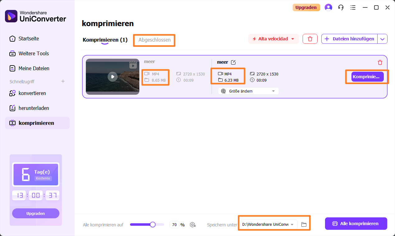 Videogröße reduzieren - Schritt 4: Die Videokomprimierung starten